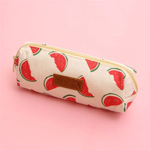 Load image into Gallery viewer, Kawaii Style Linen Pencil Case - Cartoon Flower Watermelon Design