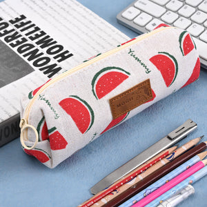 Kawaii Style Linen Pencil Case - Cartoon Flower Watermelon Design