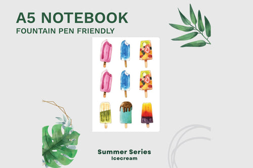 Premium A5 Notebook for Fountain Pens - 100gsm Paper - Summer Series - Icecream